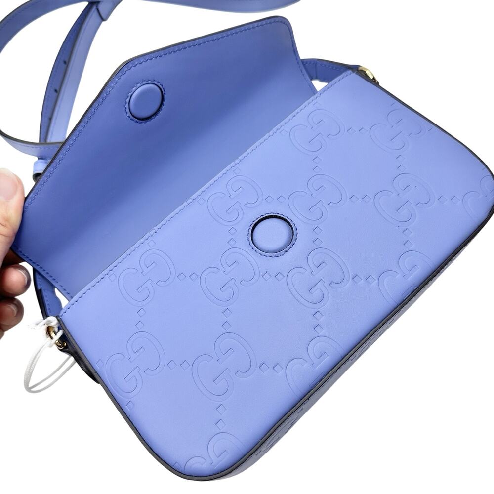 Gucci Gg Super Mini Shoulder Bag Women's Lilac Blue Leather Crossbody Strap NIB - Picture 11 of 13